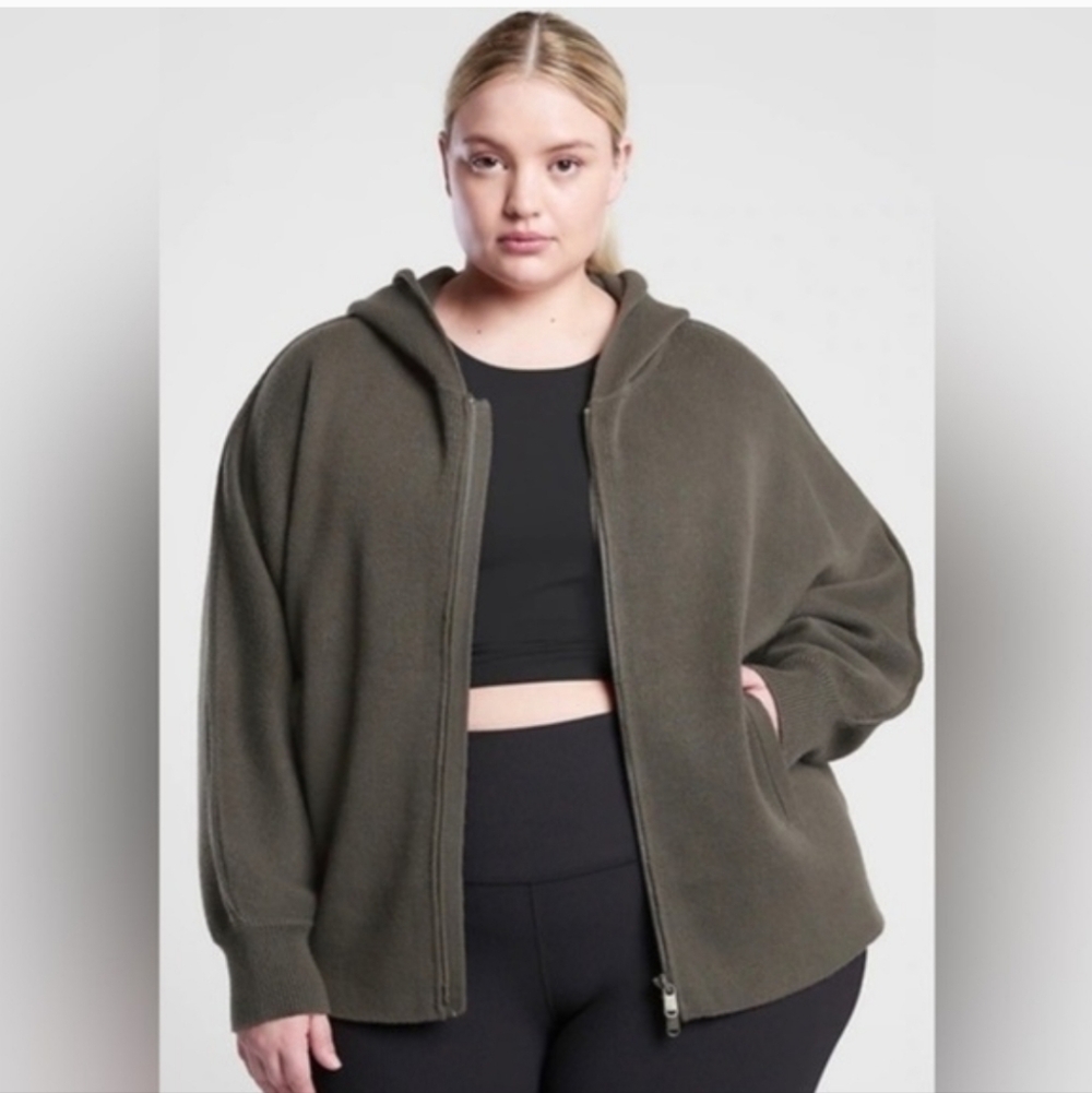 Athleta Aurora Dolman Sleeve Cardigan Sweater Size 2x Zipper Hood Pockets 599666